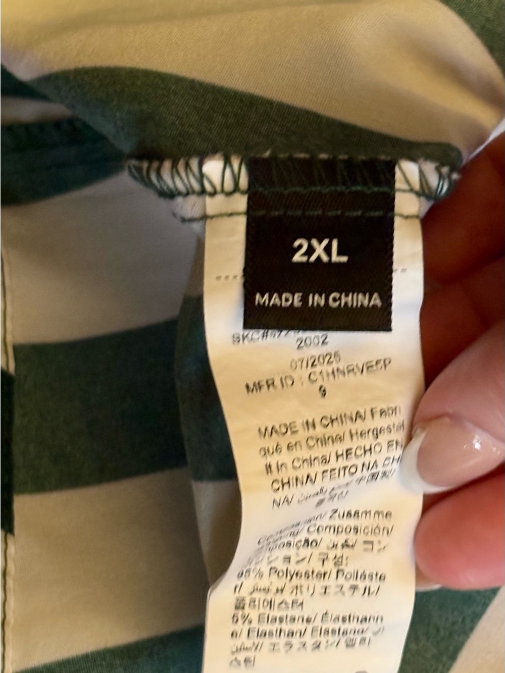 SHEIN Green and White Vertical Stripe Tie-Neck Blouse - Picture 3 of 4